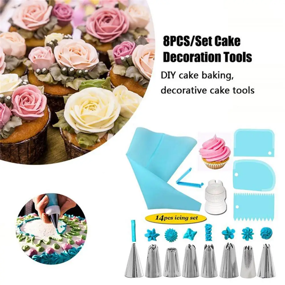 

14 Pcs Icing Piping Nozzles Set DIY Baking Cream Pastry Bag Stainless Steel Cake Decorating Tools Tasteless Kitchen Bakery