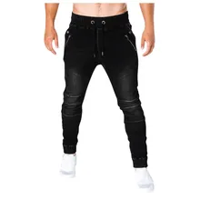 Мужские модные эластичные рваные обтягивающие джинсы, рваные джинсовые штаны, дизайнерские черные джинсы на молнии, мужские повседневные мужские джинсовые брюки