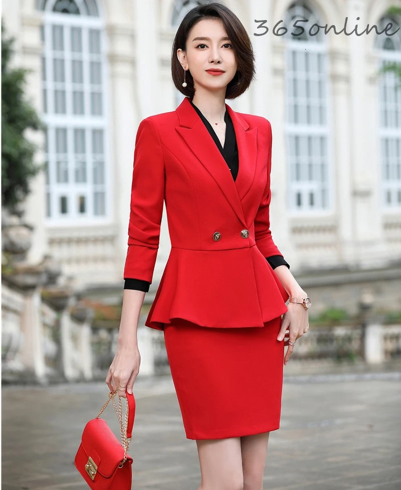 Chaqueta profesional para mujer, traje Formal de negocios con falda y chaqueta, elegante, rojo, Otoño e Invierno|Trajes con - AliExpress