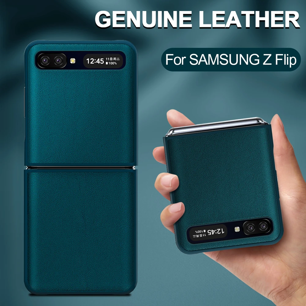 Genuine Leather for Samsung Galaxy Z flip Case for Galaxy Z Flip Phone Cover High Quality Full Protection Back Cover Fundas