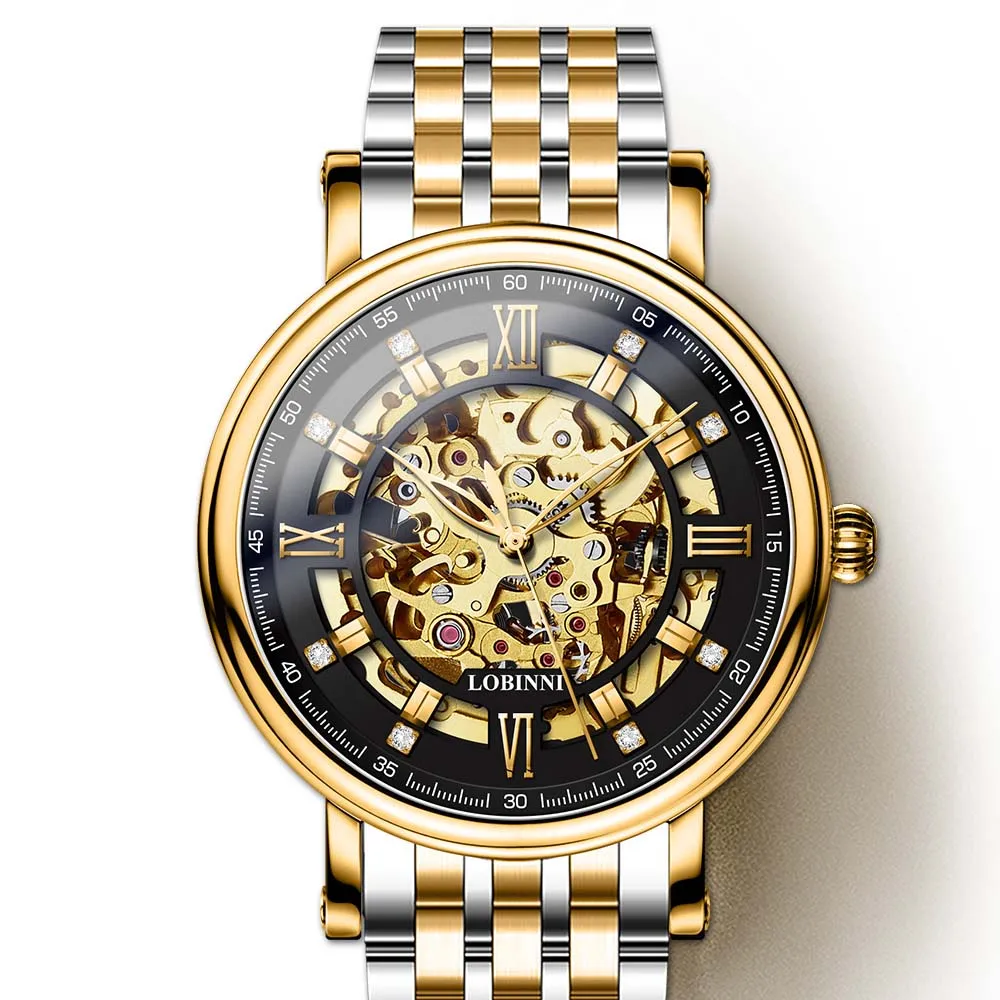 

Switzerland Watch Men LOBINNI MIYOTA Automatic Mechanical Watches Gold Steel Sapphire Skeleton Clock relogio masculin 9010M-9