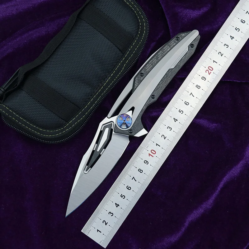 

LOVOCOO ZT0999 Flipper folding knife M390 blade CF titanium handle knife hunting camping fruit knife EDC tool