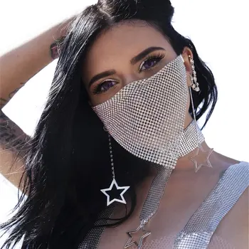 

Luxury Glitter Rhinestone Mouth Face Mask for Women Party Sexy Elegant Mysterious Decorative Face Mask Crystal Prom Party Gift