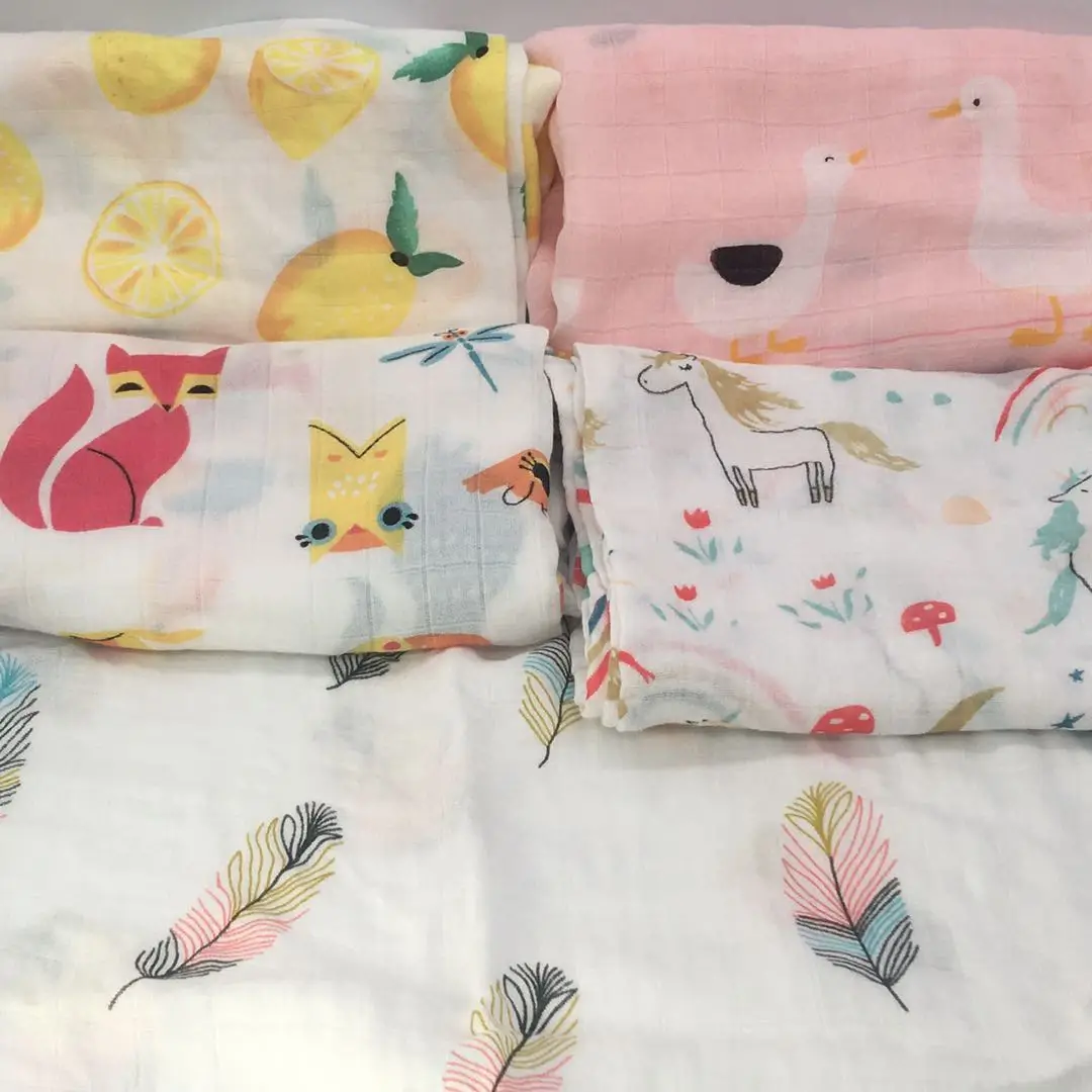 Baby Muslin Swaddle Blankets 70%bamboo + 30%cotton Baby Blanket Newborn Bath Towel Muslin Diaper 5