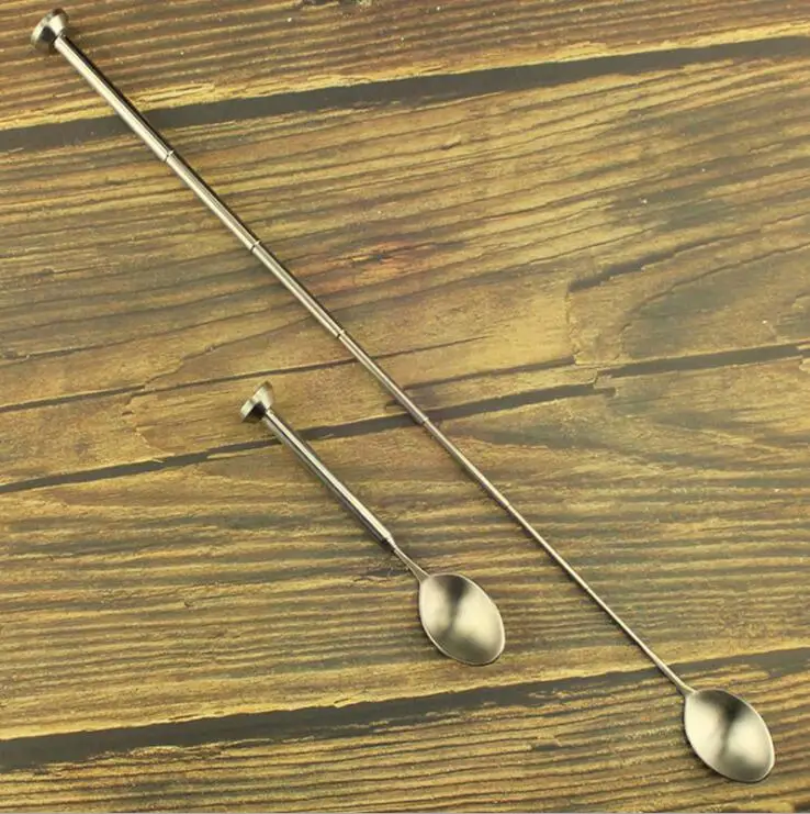 Cool adjustable artifact pocket long metal spoon telescopic bar spoon adjustable stainless steel
