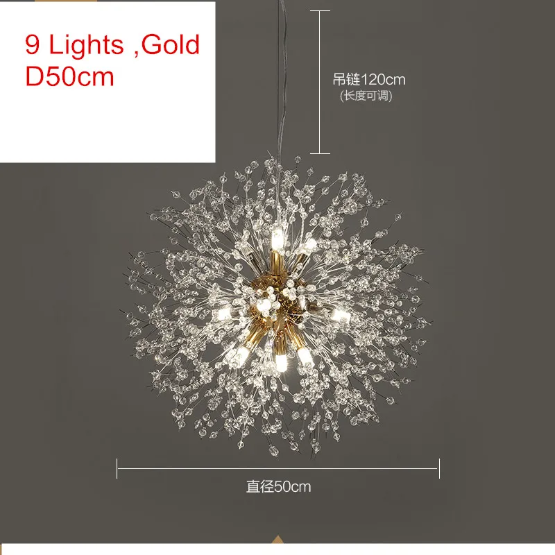 Скандинавские G9 хрустальные Led люстры Лофт серебро/золото фейерверк кулон Потолочный подвесной светильник светильники для гостиной магазин - Цвет абажура: 9lights Gold D50cm