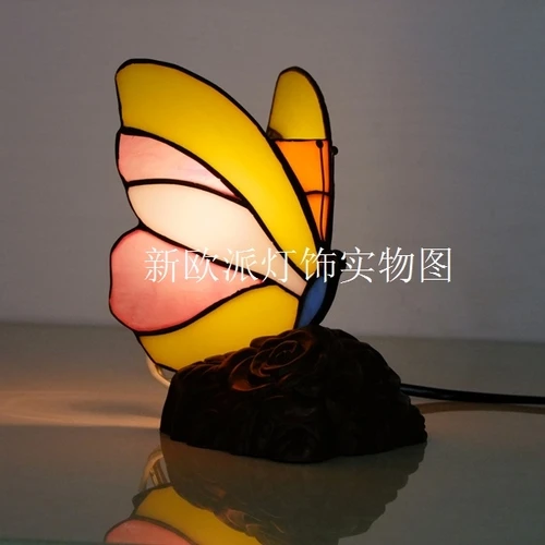 Colored Glass Butterfly Animal Lamp Night Lamp Warm Fairy Tale LED Lamp Bedside Lamp Desk Lamp - Испускаемый цвет: A