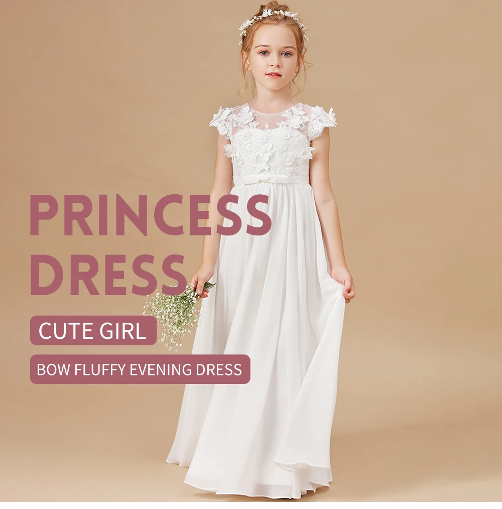 Flower Girl Dresses Applique Sleeveless Kids Birthday Party Pageant Gowns Weddings First Communion Elegant Dresses 2-14T