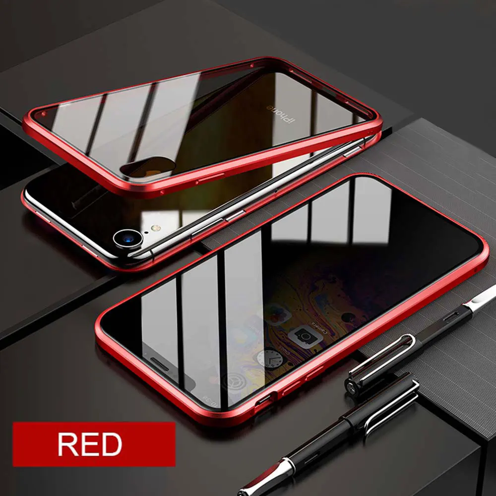 Роскошное магнитное закаленное стекло чехол для iPhone XS MAX XR X 7 8 Plus 11 pro max Металлическая Рамка Анти-писк Полная защита крышка - Цвет: Красный