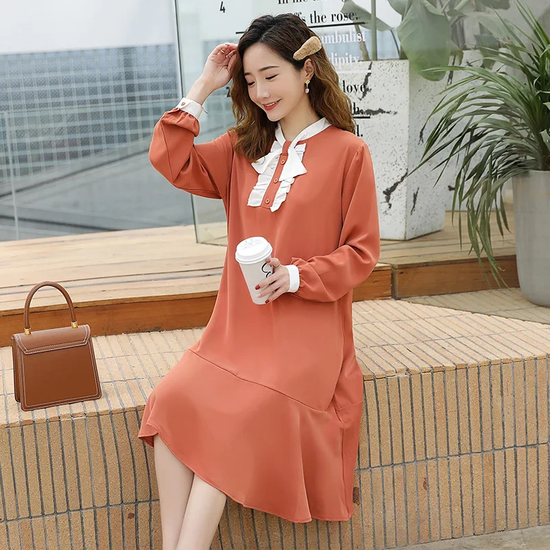 

Pregnant Women 2019 Spring And Summer New Style Pregnancy Skirt Loose-Fit Bow Tie Button Flounced Skirt Pendulum Dress
