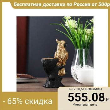 

Souvenir polyresin candle holder with candle Gold cockatoo on the black stump "18x7 5x11 cm 4556629