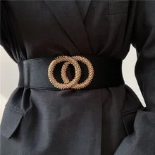 New Wide Waist For Black Female Jacket Dress Gold Alloy Big Circle Buckle Belt Fashion Girl Seal Waistband