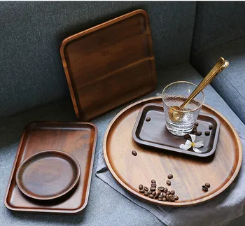 

Japanese walnut rectangular storage tray Household wooden tea tray Bread cake dessert plate wooden tray