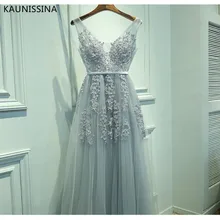 KAUNISSINA элегантное вечернее платье размера плюс с аппликацией, вечерние платья для выпускного вечера, вечерние платья с v-образным вырезом, настоящая фотография, Vestido 14 размера s