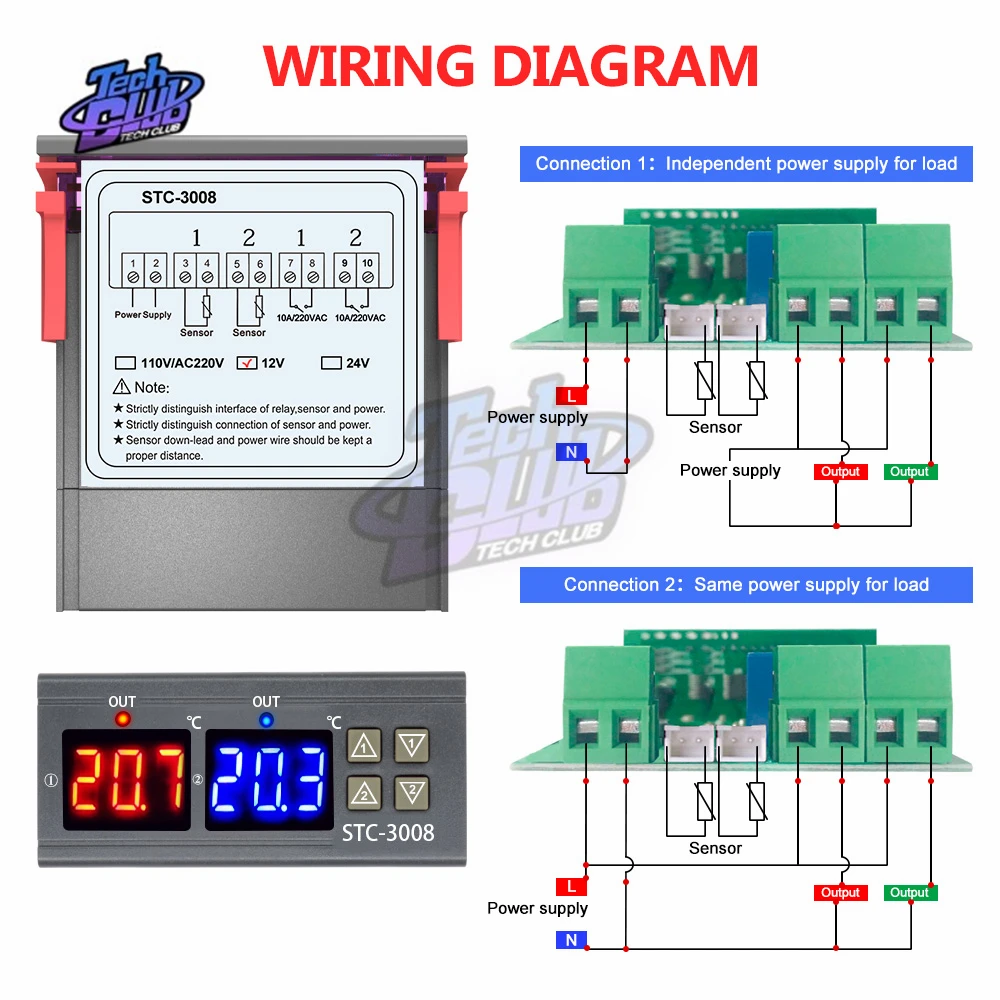 12 В 24 В 220 В термостат двойной цифровой регулятор температуры два выхода терморегулятор 10 А нагревательный охлаждающий инкубатор STC-3008
