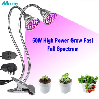 

LED Grow Lamp Light 60W Equivalent Full Spectrum Dual Head Plant Adjustable Gooseneck for Plants [Energy Class A++]