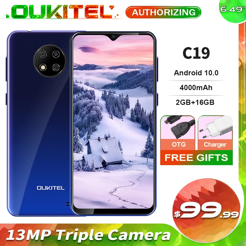 OUKITEL C19 6 49 ''HD + 2 Гб 16 Смартфон MTK6737 Ouad Core Android 10 0 мобильный телефон 4000 мАч TYPE