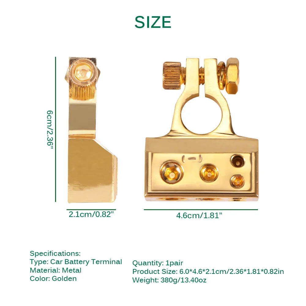 2 шт. позолоченный металлический манометр автомобильный аккумулятор положительный отрицательный безопасный аккумулятор терминал калибр золотой Электрический разъем продвижение