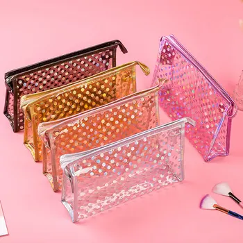 

Women Makeup Bag Cute Cosmetic Bag PVC Cosmetic Bag Dropshipping Cheap Fashion Dot Transparent Lady Make Up Bag Mini Jelly bag