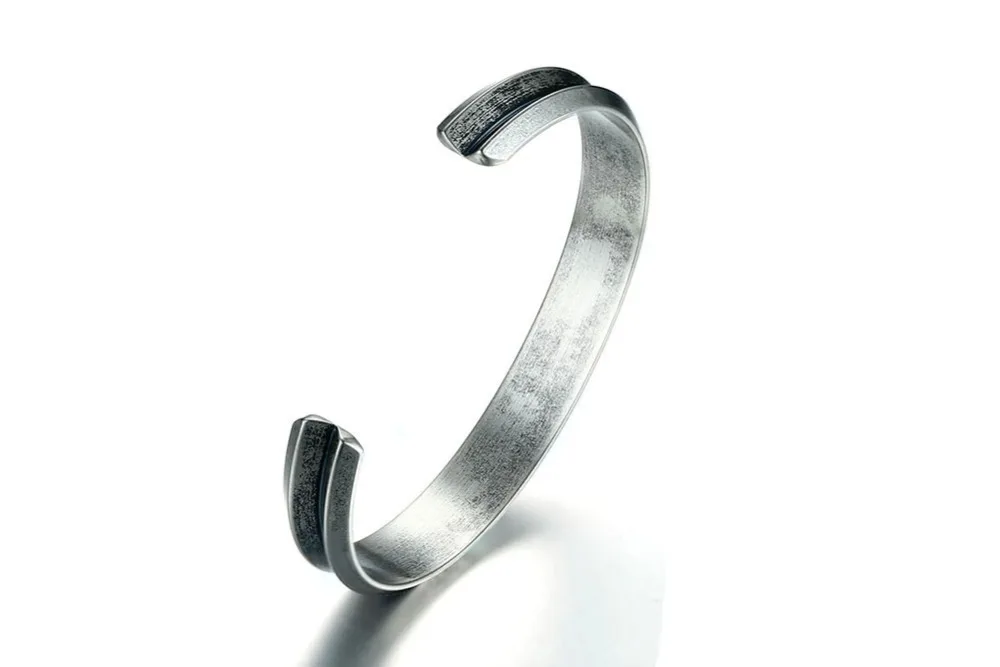 Mens Cuff Bang Bracelets Antique Silver Color Curved Groove Bangle For Women Men Stainless Steel Unisex Jewelry Pulseira Braslet 14