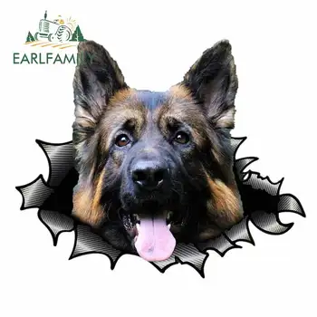 

EARLFAMILY 13cm x 10.7cm 3D Car Sticker German Shepherd Torn Metal Decal JDM Window Car Bumper Decoration Pet Dog Vinyl Decal