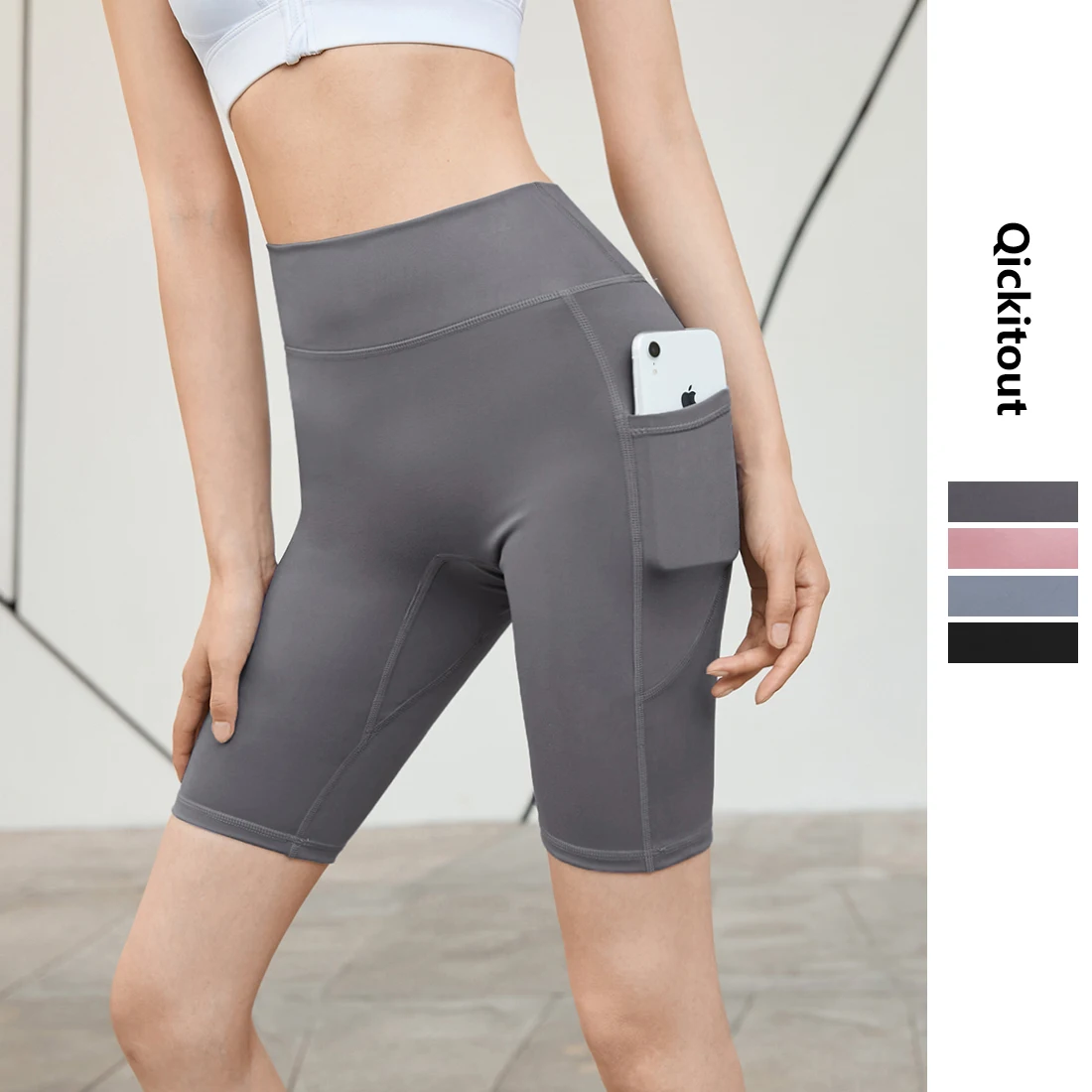 New 2021 Women Gym Shorts High Waist Lifting Push Up Tight Sports Shorts Phone Pocket Jogging