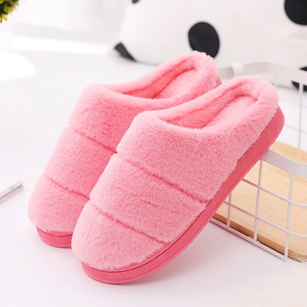 

Cute Winter Home Slippers For Couple Casual Striped Flock Warm Non-slip Floor Home Slippers Indoor Shoes zapatos de mujer