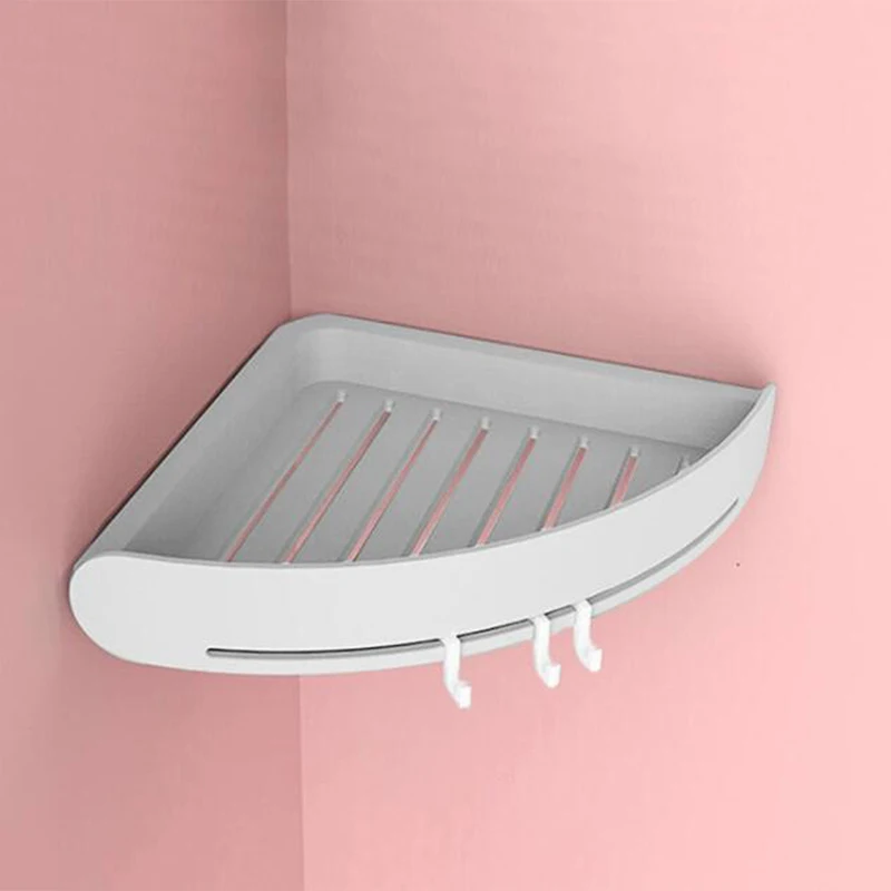 gray Plastic Corner Shelf Bathroom Shelf Organizer Snap Up Caddy Bathroom Shower Storage Wall Holder Shampoo Holder Wall Hanging - Color: gray