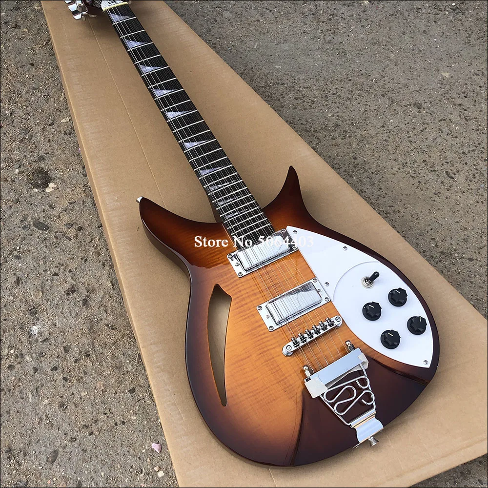 

Factory Outlet 12 string electric guitar, tiger maple veneer, half-empty core F hole electric guitar, R bridge, postage
