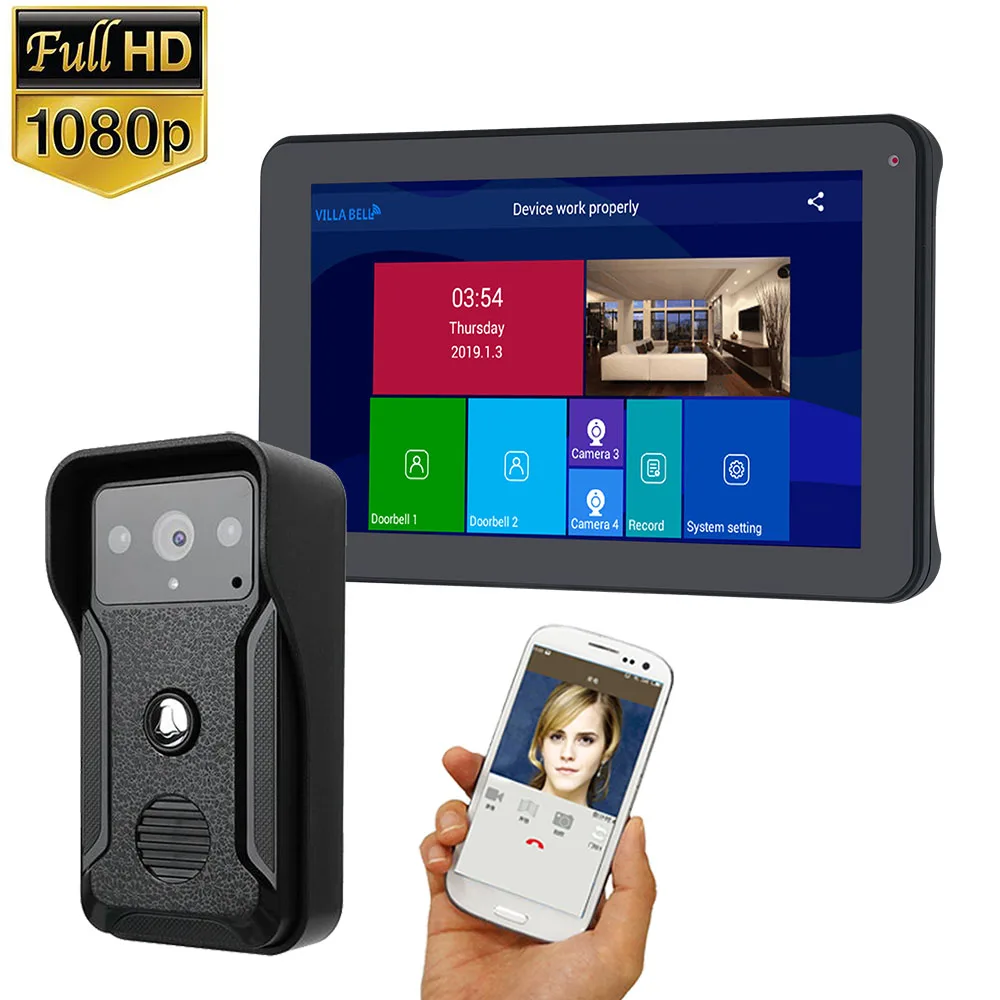 9 inch Wired Wifi Video Door Phone Doorbell Intercom Entry System with HD 1080P Wired Camera Night Vision,Support Remote APP int