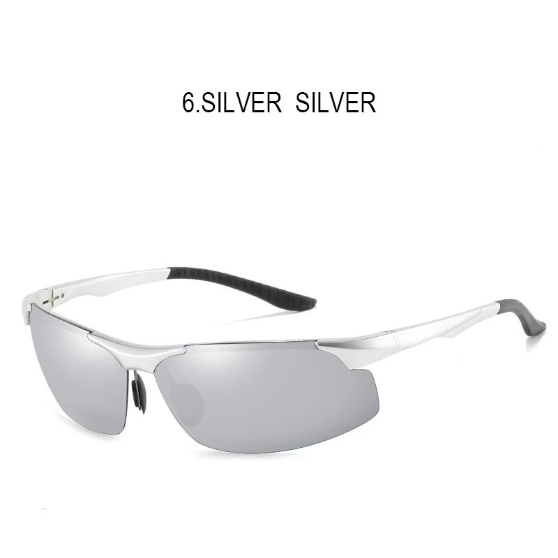 SHARK SAIL Design Aluminum Magnesium Sunglasses Polarized Men Semi Rimless Coating Mirror Sun Glasses Male Eyewear Accessories - Lenses Color: 6.SILVER  SILVER