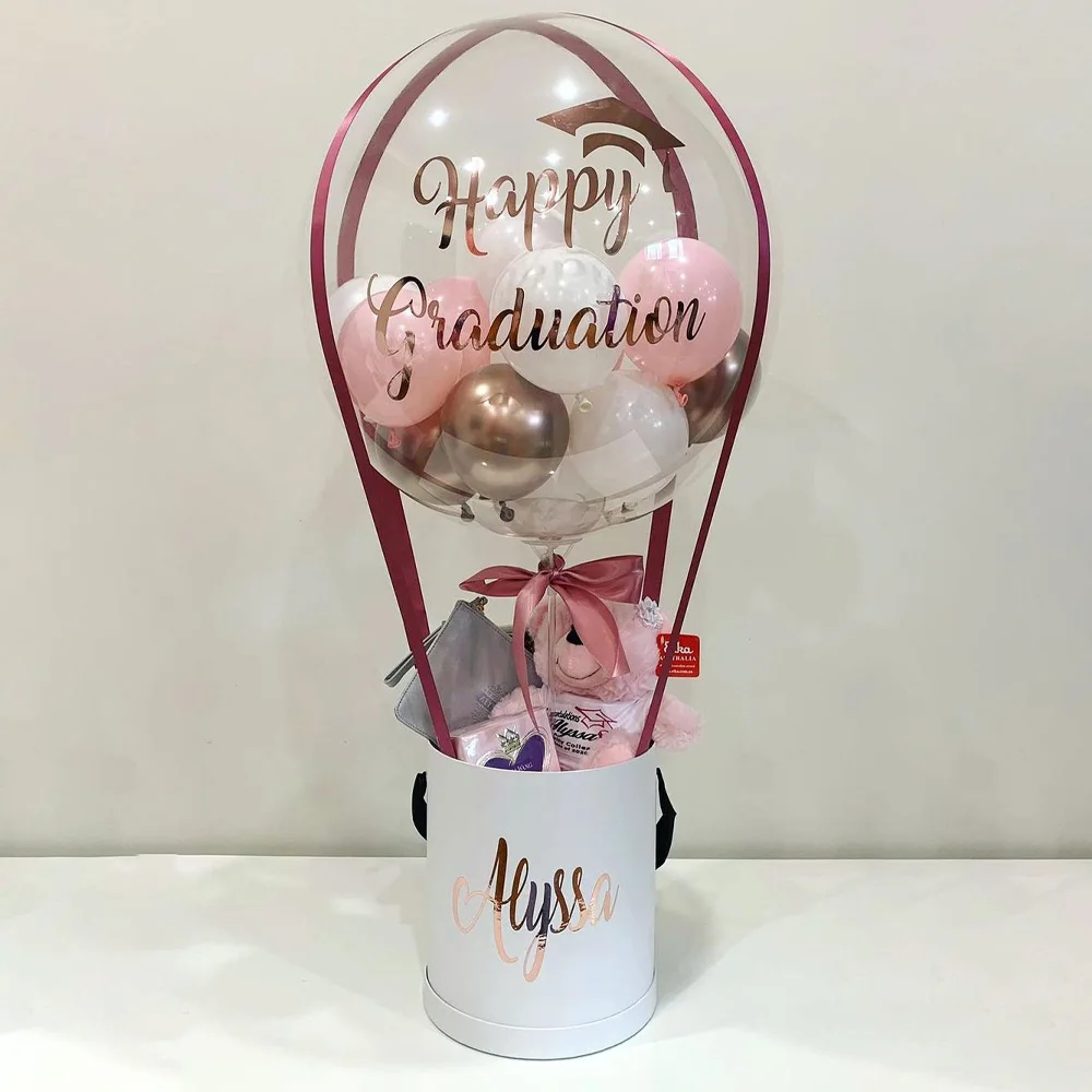 Buquê de balão de ar quente para presente de aniversário, caixa de flores,  parabéns, pacote feliz, decoração de festa, pacote de impressão  personalizado, casamento - AliExpress, image size:1000x1000