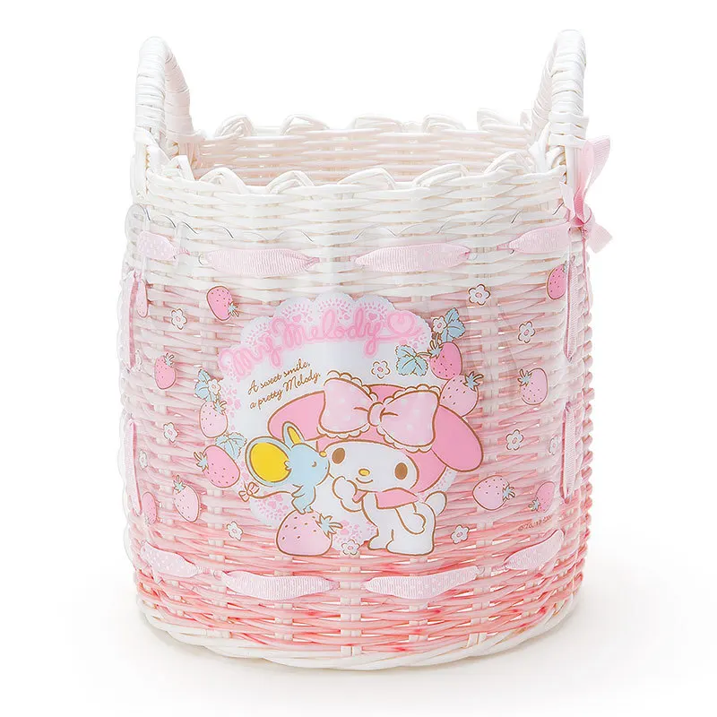 

Cute Cartoon Little Twin Stars My Melody Plastic Woven Rattan Storage Basket Cosmetic Sundries Grocery Organizer Basket Bucket