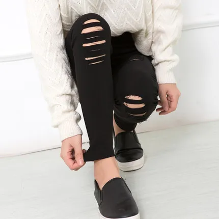 

Spring And Autumn 2019 New Style Korean-style Versatile with Holes Ankle-length Leggings Outer Wear Women's Elasticity Slimming