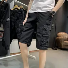 Мужские шорты горячая Распродажа летние модные многокарманные хлопковые однотонные шорты Мужская Верхняя одежда повседневные эластичные свободные до колен
