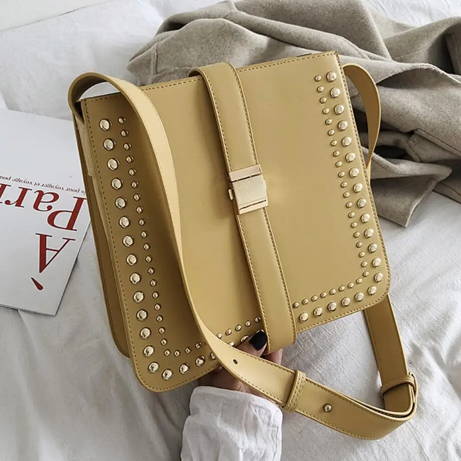 

Elegant Female Square Bag 2019 New High Quality Leather Women's Designer Handbag Rivet Lock Shoulder Messenger Bag Bolsos Mujer