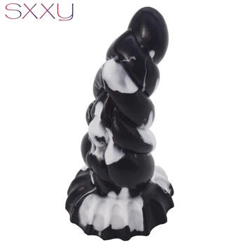 SXXY Curve Anal Toys for Men Women Liquid Silicone Fantasy Butt Plug Monster Beaded Realistic Dildo Sex Shop G Spot Masturbate 4
