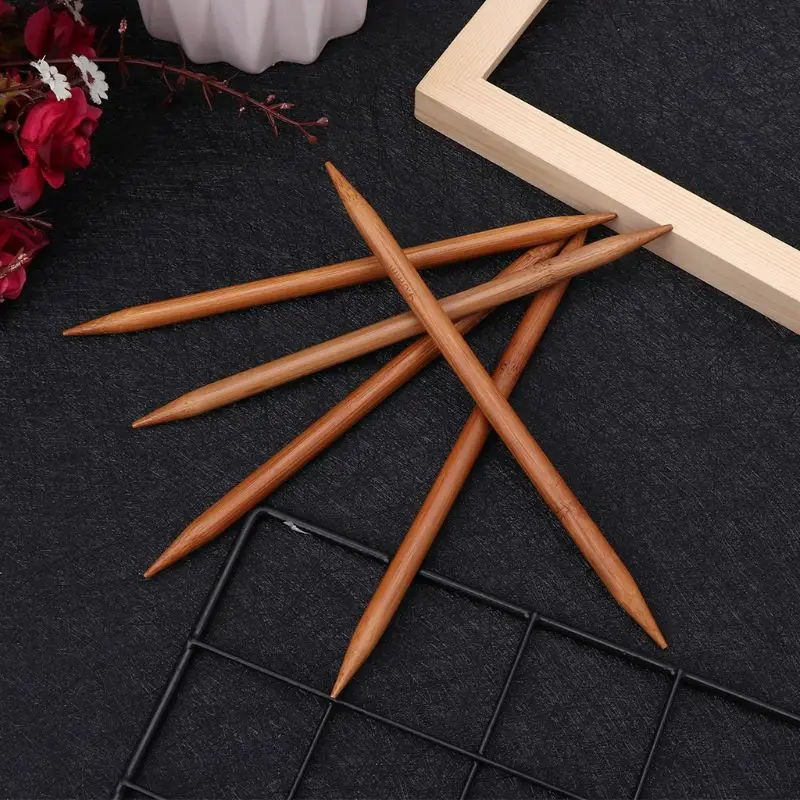 75Pcs 15Sizes 7.9in Smooth Carbonized Bamboo Double Pointed Knitting Needles Set Sweater Knitwear DIY Tools