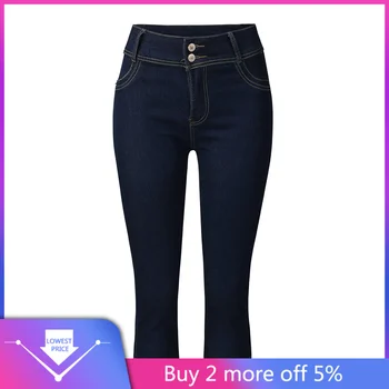 

New Jeans Women Long Pants Winter High Waist Jeans Spodnie Damskie Elastic Waist Three Quater Solid Color Jeans Mujer 2019 #C11