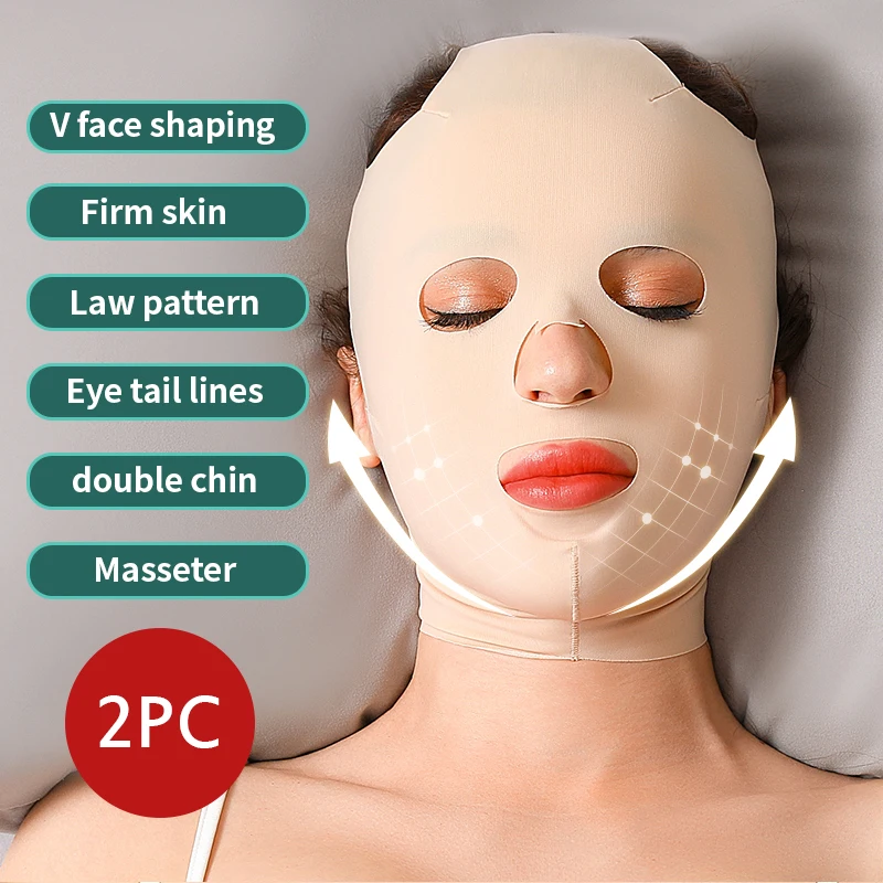 

2PC Full Face Lift Sleeping Mask Cheek Chin Slimming Belt Strap Face Mask Slimming Bandage Thin Facial Massage Shaper Hot Sale