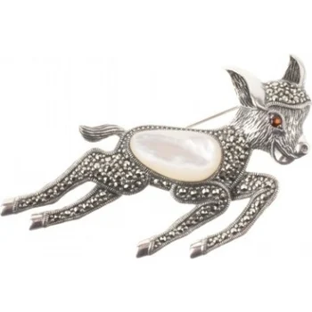 

Yuk marcasite brooch with Garnet, mother of pearl and marcasite from silver