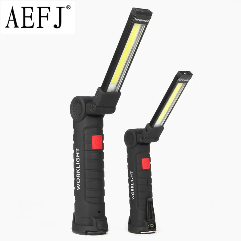 

AEFJ Portable 5 Mode COB Flashlight Torch USB Rechargeable LED Work Light Magnetic COB Hanging Hook Lamp For Outdoor Camping