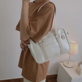 

Satchels Handbag PU Leather Black High Capacity Crossbody Bags for Women Girls Jk Uniform Bag School Book Laptop Shoulder Bags