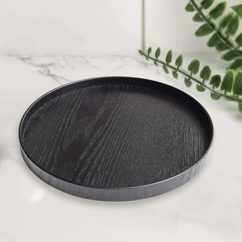 

1Pc Wooden Vintage Round Serving Breakfast Tray Wood Nesting Platter for Food Coffee