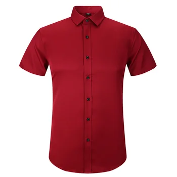 

Stretch Bamboo Fiber Men's Summer Short Sleeved Dress Casual Shirt High Quality Male Social Slim Fit White Red Blue Purple Shirt