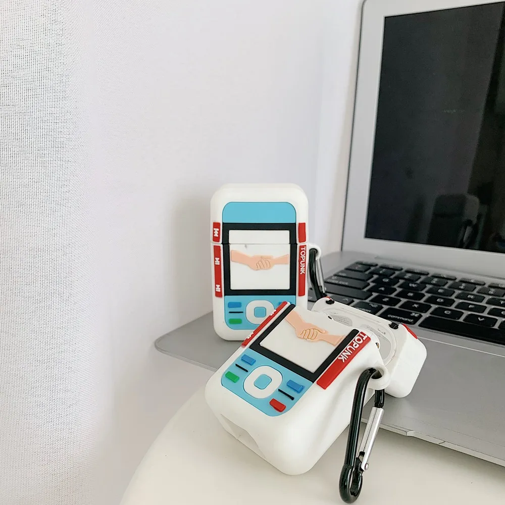3D Ретро мобильный телефон наушники силиконовый чехол для AirPods 1 2 Bluetooth гарнитура зарядная коробка крышка кожухи головных телефонов с крюком