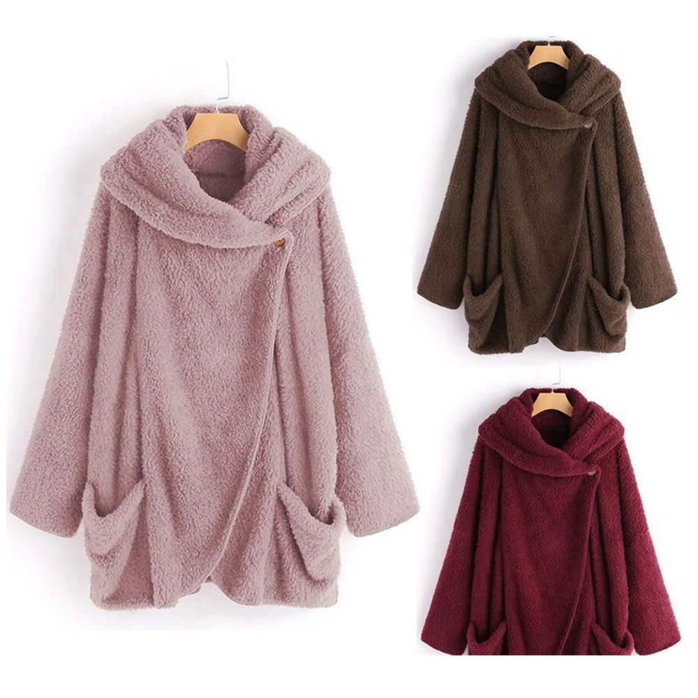 Новое Женское пальто большой 5XL большой отворот Свободная куртка плюшевый пушистый однобортный пиджак осень зима женская теплая одежда