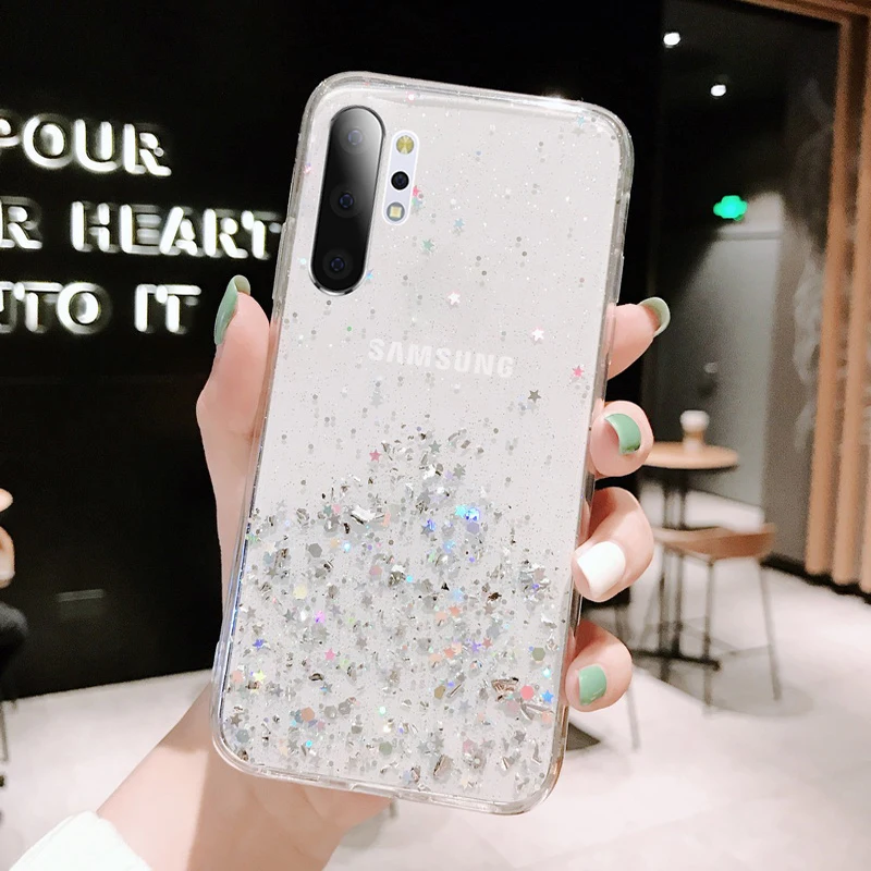 Transparent Роскошный чехол с блестящими звездочками чехол для samsung Galaxy A70 A50 A10 A20 A30 A60 A80 A90 A10S A20E A750 Примечание 10 9 8 S10 S9 S8 плюс S10E крышка - Цвет: Transparent