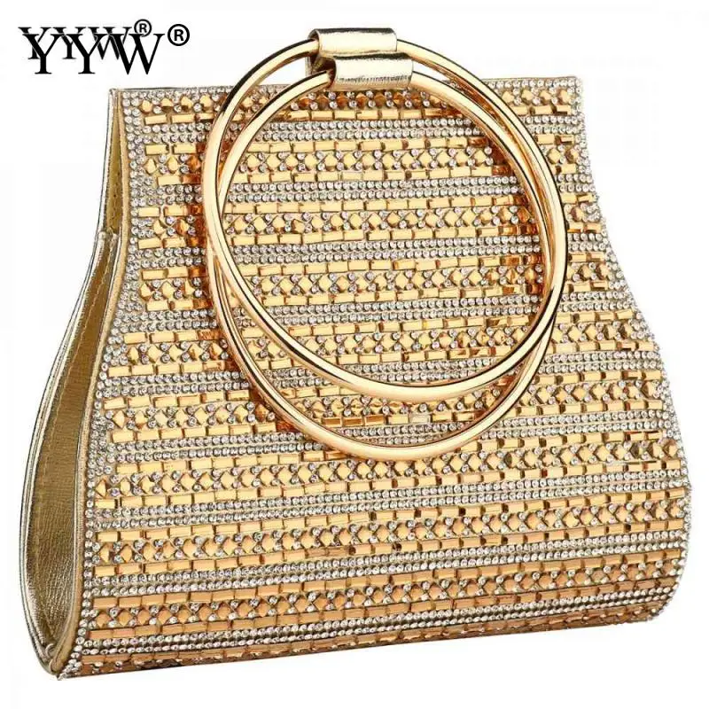 

YYW Bags For Women 2019 European Fashion Round Handle Handbag Mini Evening Clutch Bag Gold Color Wedding Tote Handbags Clutches