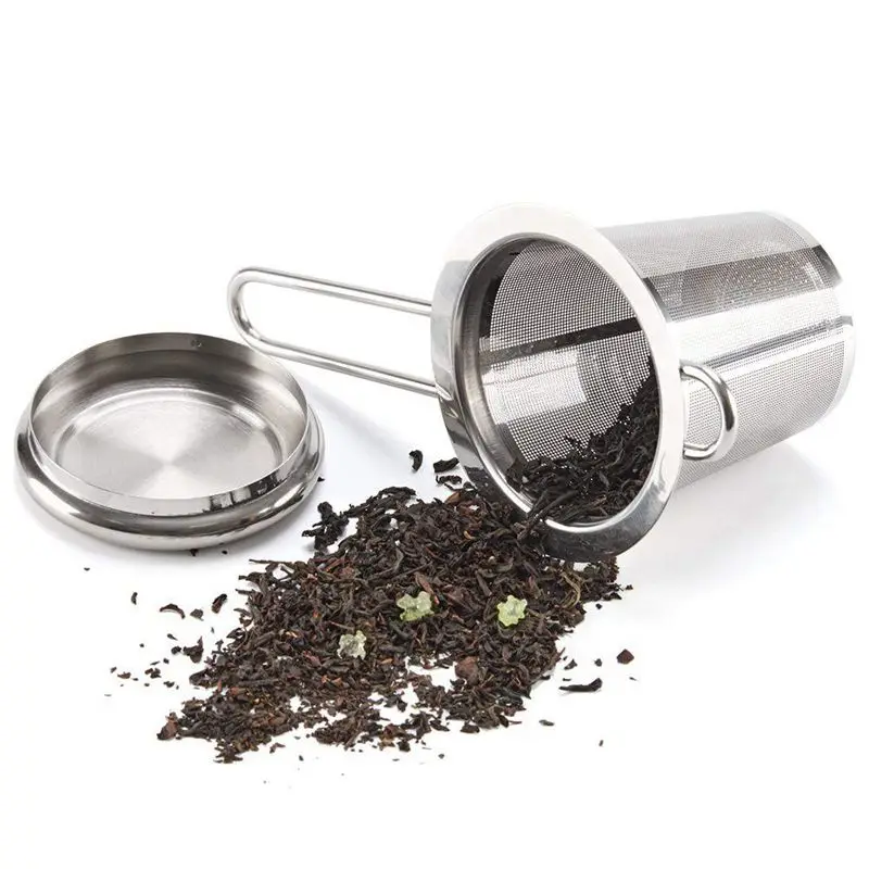 Tea Infusers for Loose Leaf Tea [Set of 4] Stainless Steel Fine Mesh Tea Strainer with Handle and Lid, Reusable Tea Steeper for